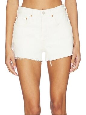 Levi's White High-Rise Frayed Hem Denim Shorts